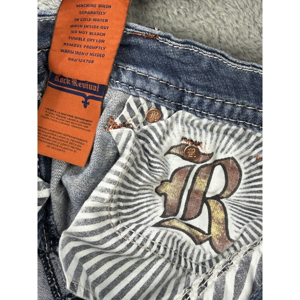 Rock Revival Jeans Womens 27x30 Kai Boot Thick Stitch Sequin Studs Perfect Fade - Picture 13 of 15